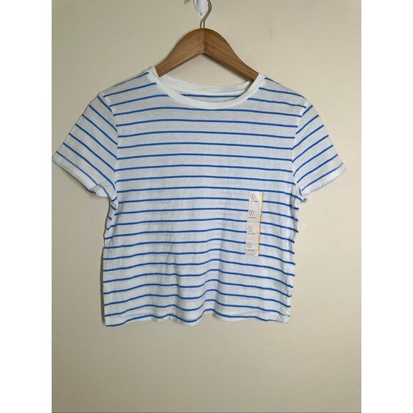 Universal Thread Tops - Universal Thread White and Blue Stripe Crop T-shirt Size Small New